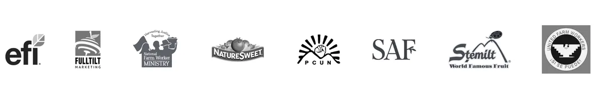 Logos representing agricultural advocacy, sustainability, and social justice in a unified design.