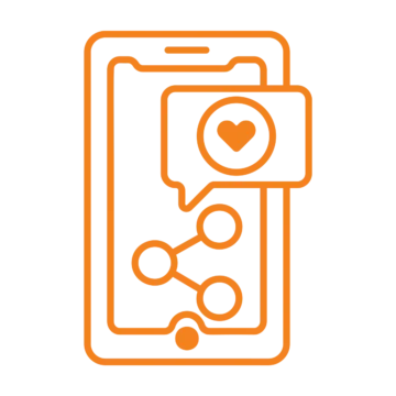 Stylized smartphone with heart icon symbolizes digital communication and social connections.